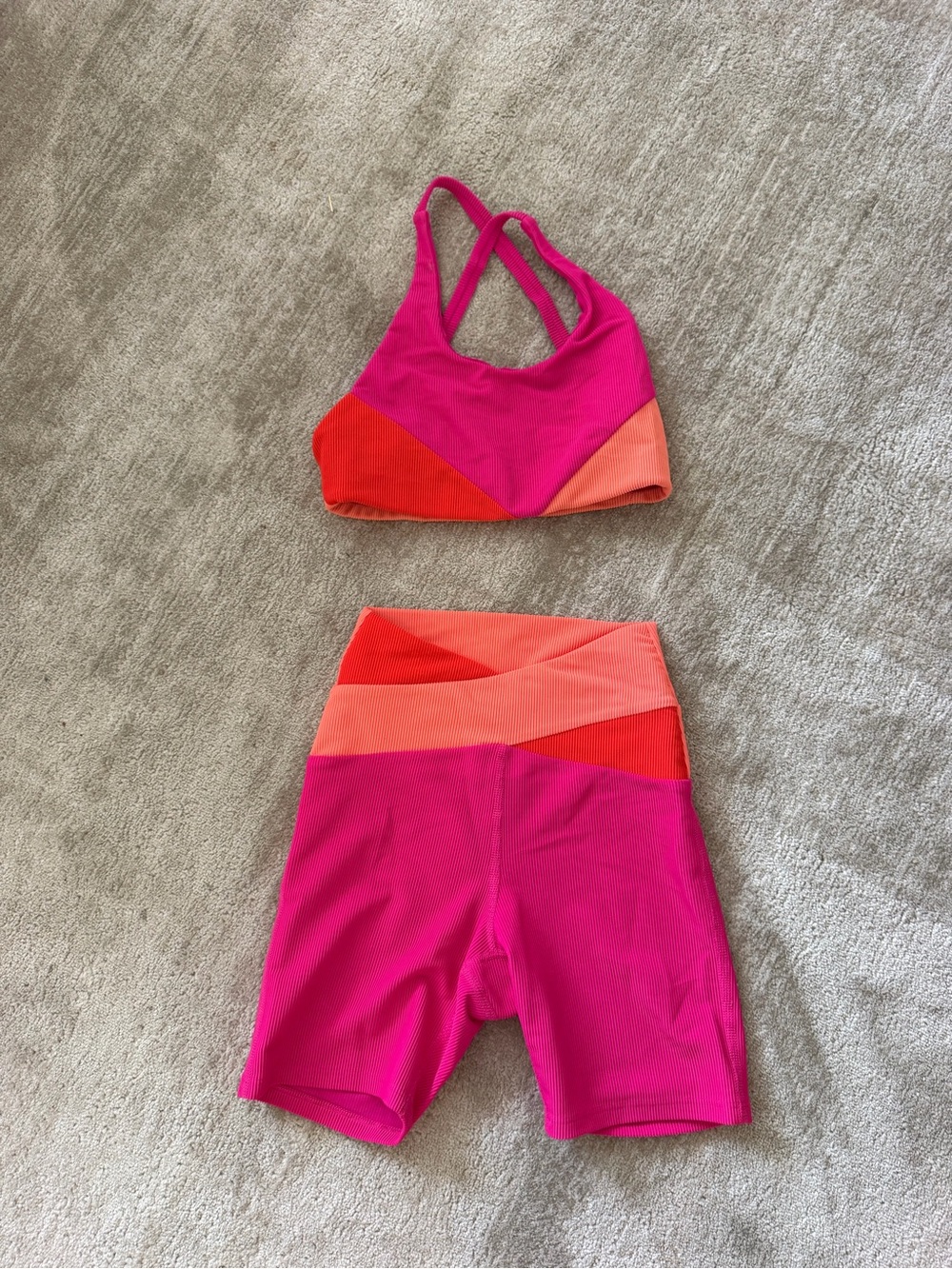 Beach Riot Hot Pink Colorblock High-Waist Bike Shorts - Picture 4 of 8